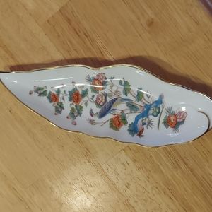 Rare Vintage Wedgwood Kutani Crane Gold Trim Narrow Leaf Tray